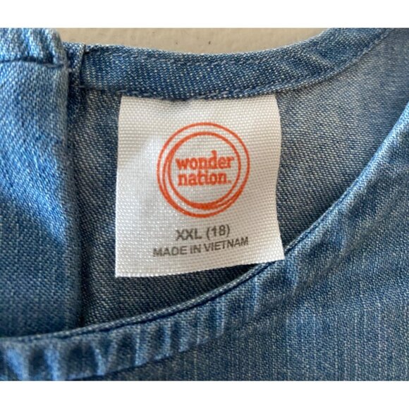 Wonder Nation Girls Denim Dress Embroidered Floral Puff Sleeve XXL (18) - Picture 3 of 12